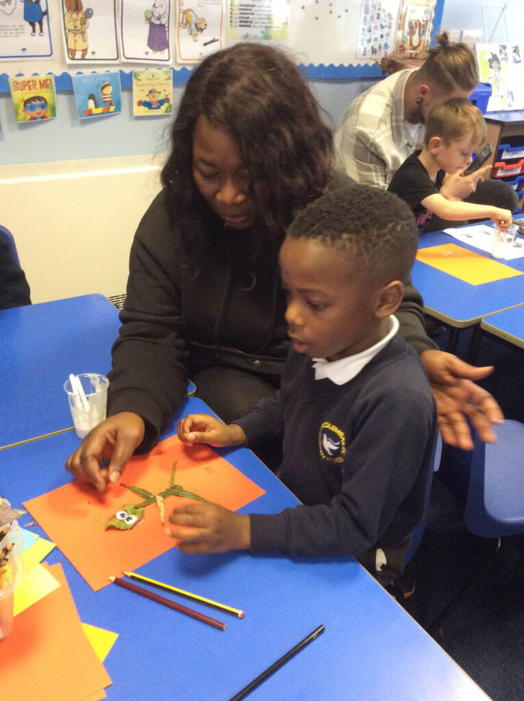 mother and child in classroom